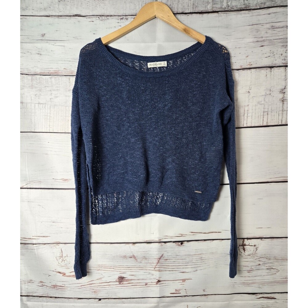 Abercrombie & Fitch Womens Sweater Size Medium Blue Pullover Open Knit Light
